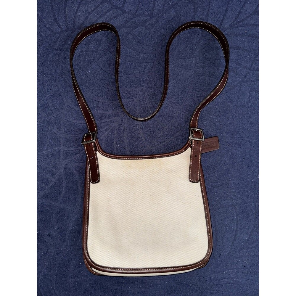Coach Crossbody Bag VINTAGE Twill Hippie Flap Canvas Leather Y2K